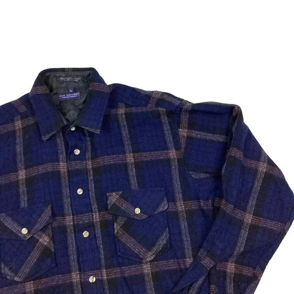 Vintage Van Huesen wool plaid button front flannel - Picture 2 of 4